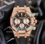 Copy Audemars Piguet Royal Oak Rose Gold Diamond Watch Black Chronograph Dial 42MM